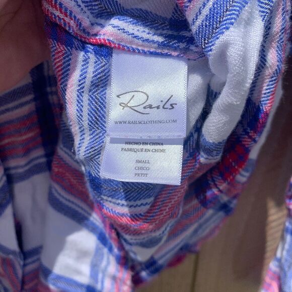 RAILS | Azure Scarlet Shimmer Hunter Pink Blue Plaid Button Down Flannel - Picture 7 of 8